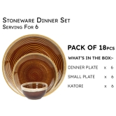 Bodhi House Ceramic Dinner Set, 18 Pieces, Handcrafted Reactive Glaze Dinnerware, Stoneware Dining Sets Serving for 6, Microwave, Dishwasher Safe, Glossy Finish Crockery Set for Gifting, Peanut Brown