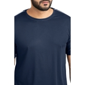 Men Solid Round Neck Polyester Blue T-Shirt