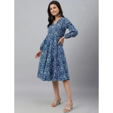 Janasya - Navy Blue Cotton Womens Fit & Flare Dress ( Pack of 1 ) - None