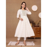 Rangita Women Rayon Off White Embroidered Calf Length Anarkali Kurti - None