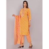 HIGHLIGHT FASHION EXPORT Cotton Printed Kurti With Pants Womens Stitched Salwar Suit - Orange ( Pack of 1 ) - None