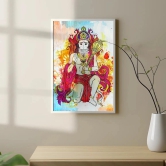 Blessing Pose Sankatmochan Hanuman-Basic (9.5 X 13.5 Inches) / Frame With Glass / Dark Brown Frame