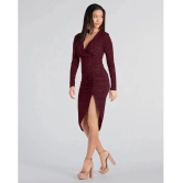 Addyvero Polyester Self Design Midi Womens Bodycon Dress - Maroon ( Pack of 1 ) - None