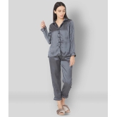 Smarty Pants - Dark Grey Satin Womens Nightwear Nightsuit Sets ( Pack of 1 ) - L