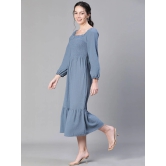 Oxolloxo Solid Smocked Puff Sleeve Tiered Cotton Fit & Flare Midi Dress