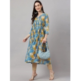 Janasya Chiffon Printed Flared Womens Kurti - Blue ( Pack of 1 ) - None