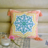 Embroidery  Tufted Cushion Cover-Peach-16x16