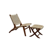 Orchid Homez Hand Woven Lounge Chair Solid Wood Outdoor Chair with Stool (Natural, Pre-Assembled) (Off White)