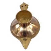 Mii Art Brass Single Traditonal Arti Diya Oil Lamp Pooja Deepak with Handle for Pooja Pital Ka Diya(Size-9cm)pack of 1 pcs