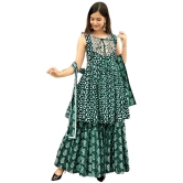 Itemzon Viscose Printed Ethnic Top With Palazzo Womens Stitched Salwar Suit - Dark Green ( Pack of 1 ) - None