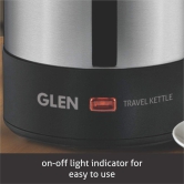 Glen Electric Travel Kettle 0.5 Litre Stainless Steel 2 Plastic cups, Auto Shut-off 1000 W -Silver and Black (9013), 2 years warranty