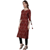 Antaran Cotton Printed Straight Women''s Kurti - Maroon ( Pack of 1 ) - None