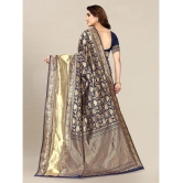 Om Shantam Sarees - Navy Blue Banarasi Silk Saree With Blouse Piece ( Pack of 1 ) - Navy Blue