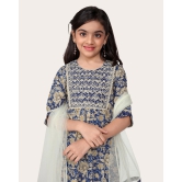 Girls Embrodrery Kurta with Bottom Dupatta set-Blue / 5 - 6 Years