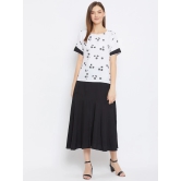 Women White & Black Printed Top with Skirt