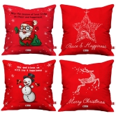 Indigifts Christmas Decorations for House Christmas Themed Holiday Dcor Red Set of 4 Cushion Cover 18x18 inches - Christmas Cushion, Xmas Decorations, Christmas Gifts, Christmas Pillow