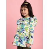 MINI & MING Girls Floral Printed Round Neck Bell Sleeves Pleated A-Line Top