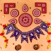 Indigifts Diwali Door Hanging Decor Toran Happy Diwali Banner and 13 Piece Reuseable Rangoli -Decoration for Diwali| Decorative Items for Diwali| Diwali GiftS| MATERIAL - Bunting Paper Rangoli - Wood