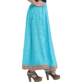 Batton-Blue Long Skirt with Golden Printed Bootis and Gota Border