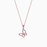 Rose Gold Zircon-Studded Butterfly Pendant With Link Chain