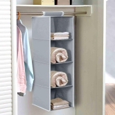 HOMETALES Non-Woven 4 Shelf, Cloth Hanging Organizer,Grey (1U)