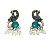 Earrings For Women Oxidised Silver Peacock Shape Jhumki Earrings For Girls And Women (Blue)