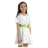 Kids Cave cut-out dress for girls fit and flare belted with flower fabric rayon floral print (Color_White, Size_3 Years to 12 Years) - None