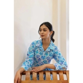 Label Flavia Cotton Printed Midi Womens Shirt Dress - Blue ( Pack of 1 ) - None