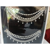 Pearl and Silver Double Chain Maang Tikka with Earrings