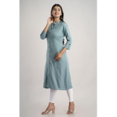 MAUKA - Turquoise Rayon Women''s Front Slit Kurti ( Pack of 1 ) - None