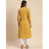 Rangita Women Cotton Yellow Gold Printed Calf Length Kalidar Kurti - None