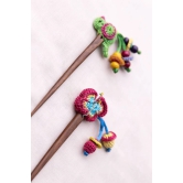 Multicoloured Bird Butterfly Hair Stick (Pair) Green