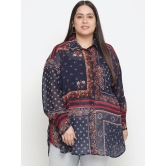 Oxolloxo Women Plus Size Navy Blue & Red Comfort Printed Casual Shirt