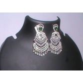 American Diamond Long Chandbali Earrings With Green Stone