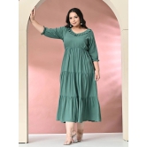 PrettyPlus by Desinoor.com Rayon Solid Midi Womens Fit & Flare Dress - Sea Green ( Pack of 1 ) - None