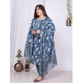 Swasti Cotton Printed Kurti With Palazzo Womens Stitched Salwar Suit - Blue ( Pack of 1 ) - None