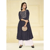 Rangita Women Cotton Navy Blue Embroidered Calf Length Anarkali Kurti - None