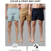 broon Blue,Beige,Navy BOXER SHORTS Cotton Men's Boxer- ( Pack of 3 ) - None