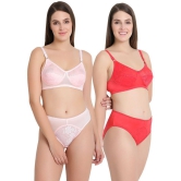 KYODO Multi Color Lycra Bra and Panty Set - Pack of 2 - None