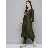 Sequin, zari embroidered flaired kurta with pants and dupatta-M / Green