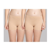 Tkeshto - Tan Cotton Lycra Solid Women's Boy Shorts ( Pack of 2 ) - None