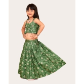 Kid Girls Readymade Bandhani Print Designer Blouse With Lehenga Set-Green / 5 Years-6 Years