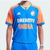 India Cricket T20 International Jersey 2024-S / Dark Blue / True Orange / 100% Recycled Polyester