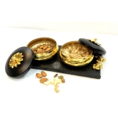 Handcrafted Serving (Snacks, Dry Fruits) Home/Kitchen Handcrafted Wooden Tray/Platter with Serving Pots (IPBG-04-3P)