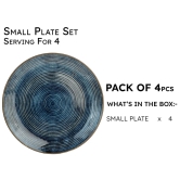 Reactive Handpainted Premium Ceramic 4 Small Plates | Quarter Plates | Stoneware | Microwave and Dishwasher Safe | Pack of 4 | Reactive Blue