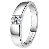 SILVERSHINE Silverplated Elegant LOVE Solitaire His and Her Adjustable proposal Diamond couple ring For Men And Women Jewellery - None