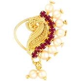 Vivastri Gold Plated Red Stone with Peals Alloy Maharashtrian Nath Nathiya./ Nose Pin for Women &Girls VIVA1007NTH-Press - Pink