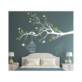 Asmi Collection White Branches Birds and Green Leaves Nature Sticker ( 130 x 155 cms )