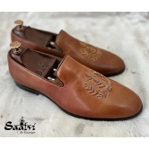 Tan Leaf Zardosi Slipons-UK8/US9/EU42