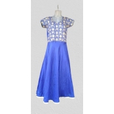 SIMHADRI APPANNA MATCHING CENTER - Blue Cotton Silk Long Flared Ethnic Dress with Elephant Motif Embroidery